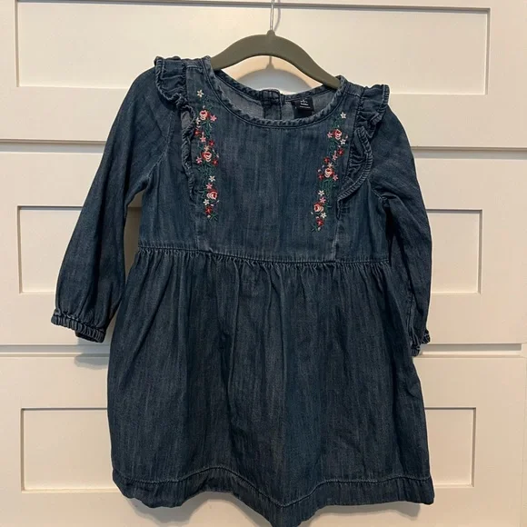 gap toddler denim dress Baby & Toddler Denim Puff-Sleeve Bow Dress